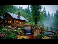 Cozy lakeside cabin 🌧️🏡 | Rainfall, garden flowers &amp; peaceful waterfall sounds/ GoodNight SweetDream
