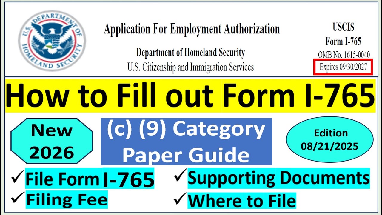 I -765 Application for Employment Authorization C(9) Category | Applying for USA Work Permit