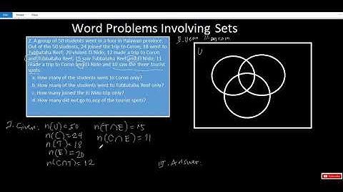 Word Problems Involving Sets 3 set Venn Diagram