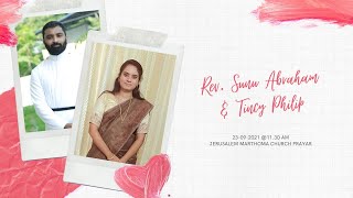 Rev. SUNU ABRAHAM   TINCY PHILIP | Wedding Day | September 23, 2021 | PINNACLE LIVE TV