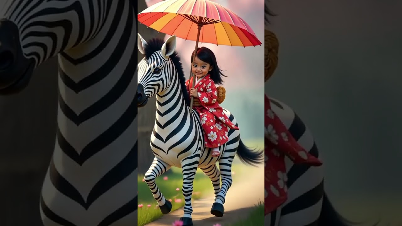 little baby girl sitting on the zebra 🦓# short # shorts # reels # viral video # animal # zebra # ai