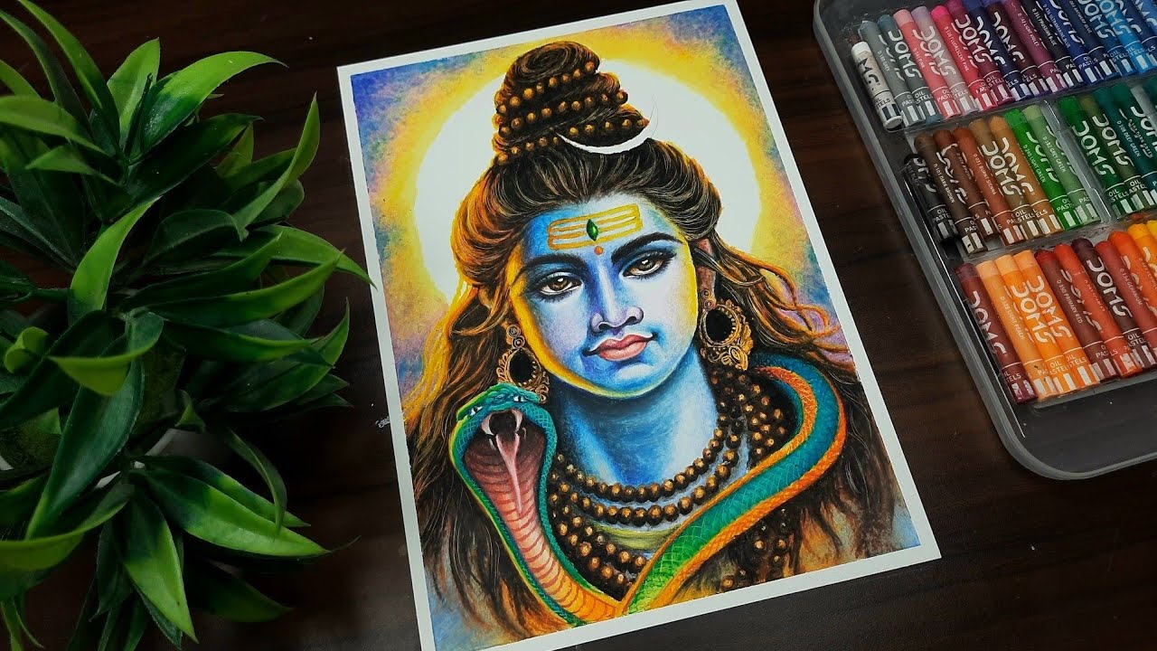Lord shiv ji drawing with oil pastel color, Lord Shiva drawing, Mahadev drawing, Final part 😍