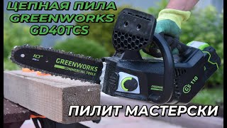 Аккумуляторная цепная пила Greenworks GD40TCS: обзор и распилы дерева