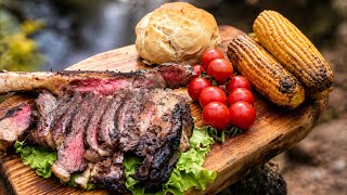 Wild Forest Flambé | No talking: Cooking Butter Garlic Tomahawk Steak and Peppercorn Sauce