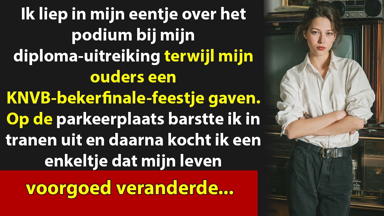 Mijn naam galmde door de zaal, maar niemand klapte voor mij. Drie lege stoelen op de eerste rij, terwijl mijn ouders een half uur verderop een bekerfinale vierden met bitterballen en champagne. Ik...