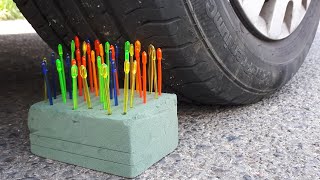Crushing Crunchy & Soft Things by Car! - EXPERIMENT: RAINBOW TOWER RING VS CAR screenshot 5