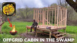 Solo 2 Day Overnight Building an Offgrid Cabin in The Swamp and Hobo Potato Skillet