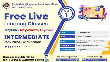 Intermediate Paper 1:AA | Topic: Accounting Standards Based on Items...| Session 2 | 11 Nov, 2023