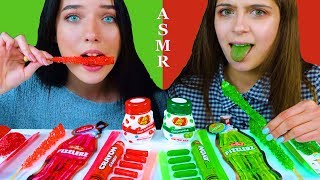 ASMR Red and Green Food (Jelly Straws, NIK-L-NIP Wax Sticks, Rock Candy) Mukbang