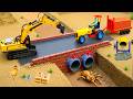 DIY Mini Tractor JCB Crane Builds a Real Concrete Bridge-Underground Water Pipeline Science Project
