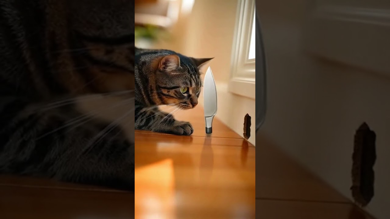 Wait… did the cat just move the knife? Watch this crazy moment unfold 