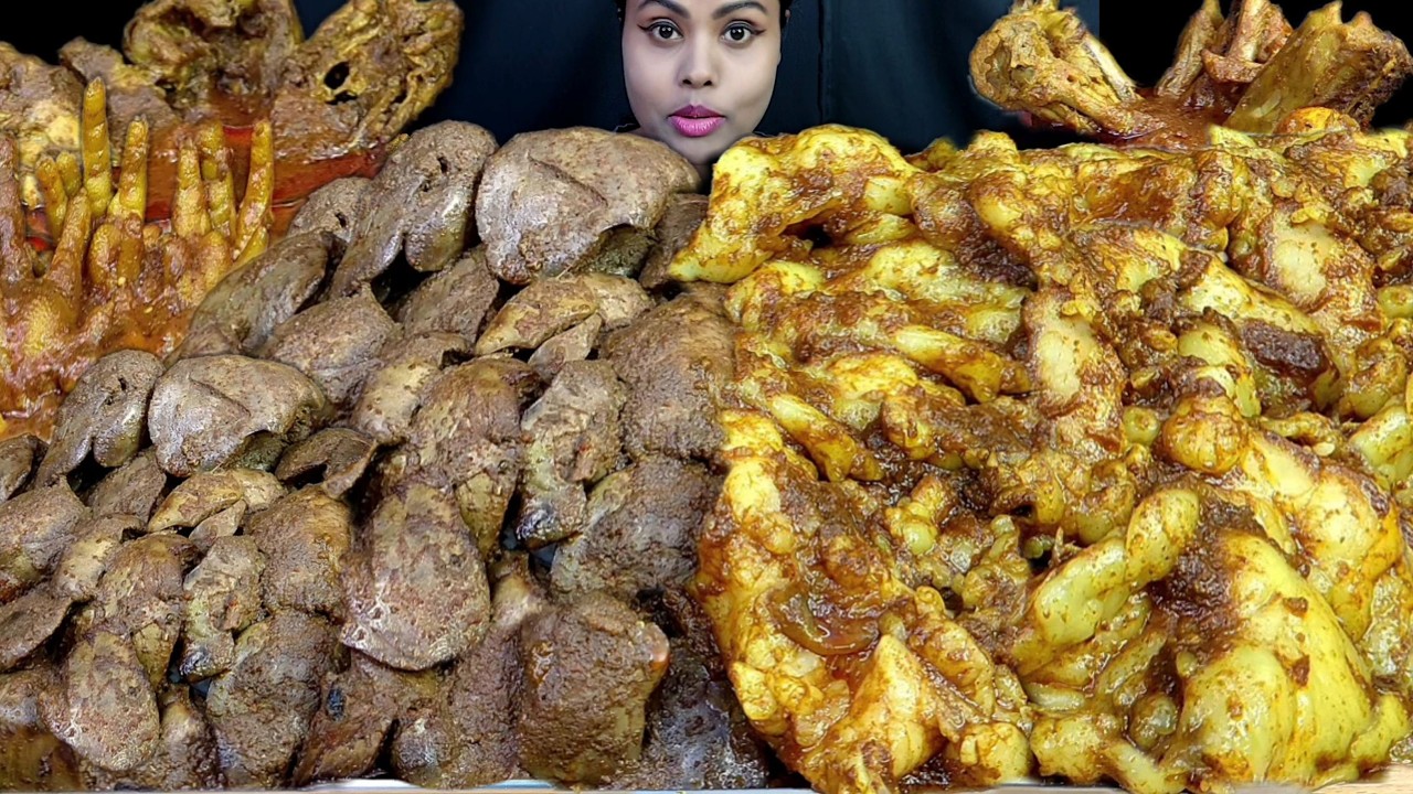 Asmr Eating Show Spicy Mutton Fat Curry Chicken Liver Curry Feet Curry Chicken Curry Egg Curry Food