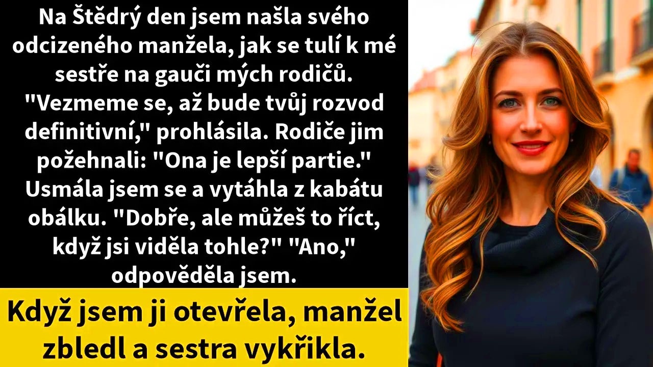 Stála jsem ve dveřích obývacího pokoje a taška s dárky mi málem vyklouzla z ruky. Na pohovce před krbem seděla moje sestra Sofie těsně vedle mého manžela Daniela, jeho ruka kolem jejích ramen....