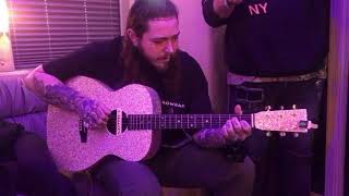 Post Malone plays the guitar in his tour van