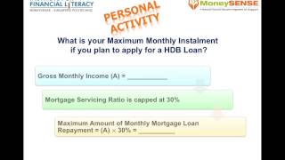 In this lecture, we look at details of the maximum hdb loan that you
can obtain. also included lecture is a personal activity and example.