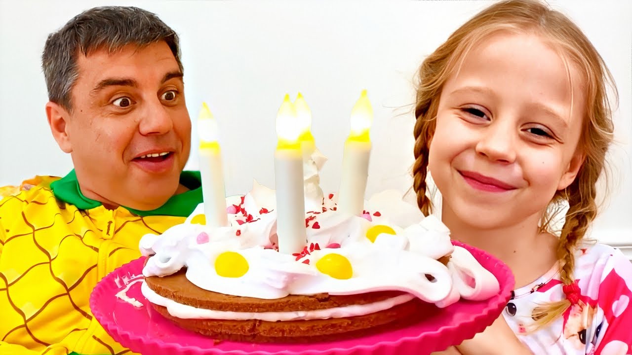 Nastya merayakan ulang tahun ayah dengan gaya, KoleksiVideo Ulang Tahun