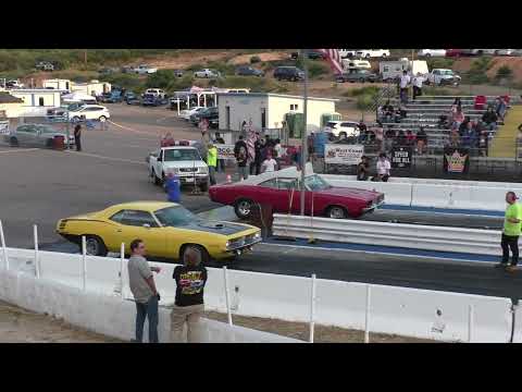 Mopar Muscle Cars 1969 dodge Charger RT vs 1970 Plymouth Cuda Barona Drag Strip 4-3-2026