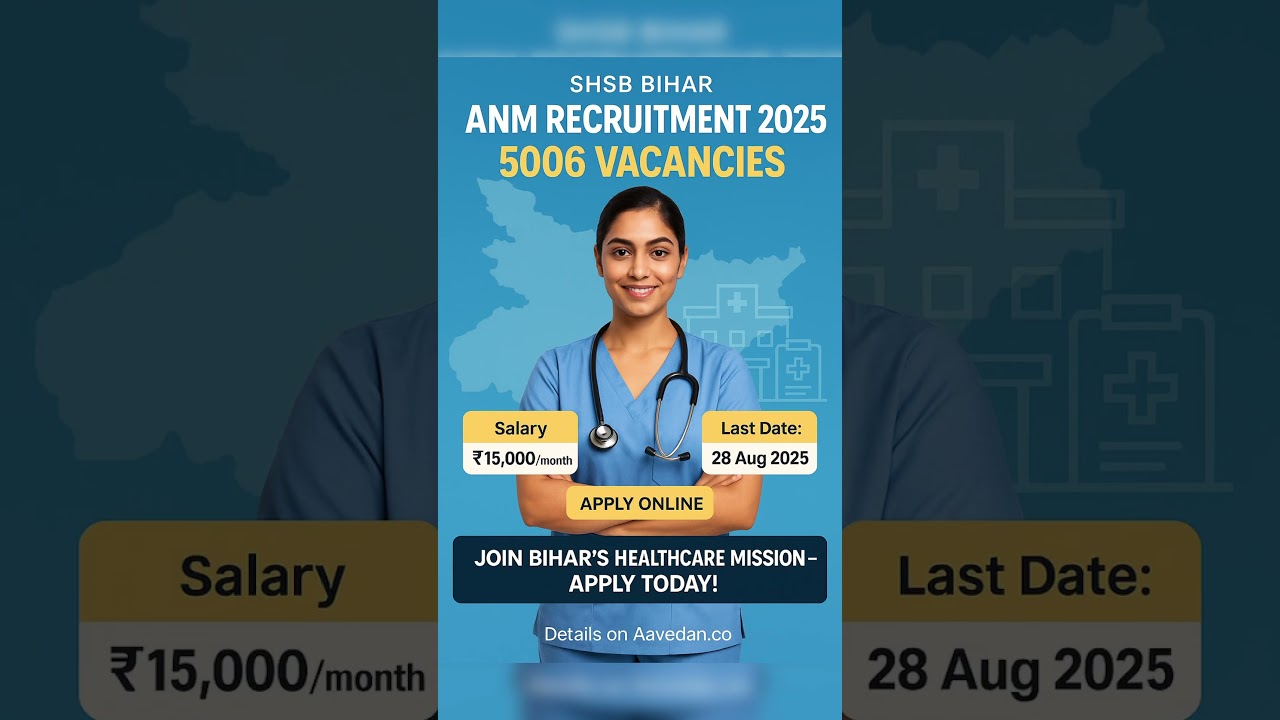 SHSB Bihar ANM Recruitment 2025 | 5006 Vacancies | Apply Online Now!