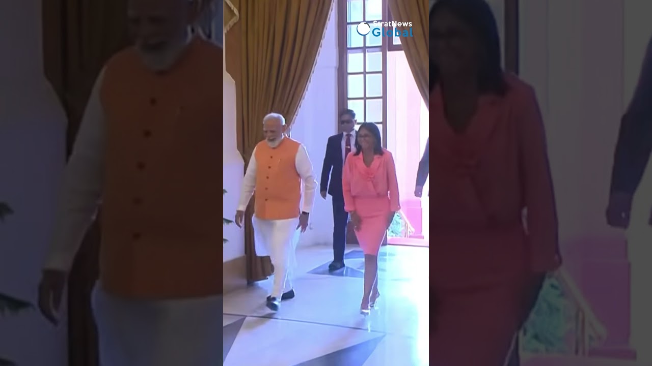 PM Modi meets Acting President of Venezuela Delcy Rodríguez at Hyderabad House, New Delhi