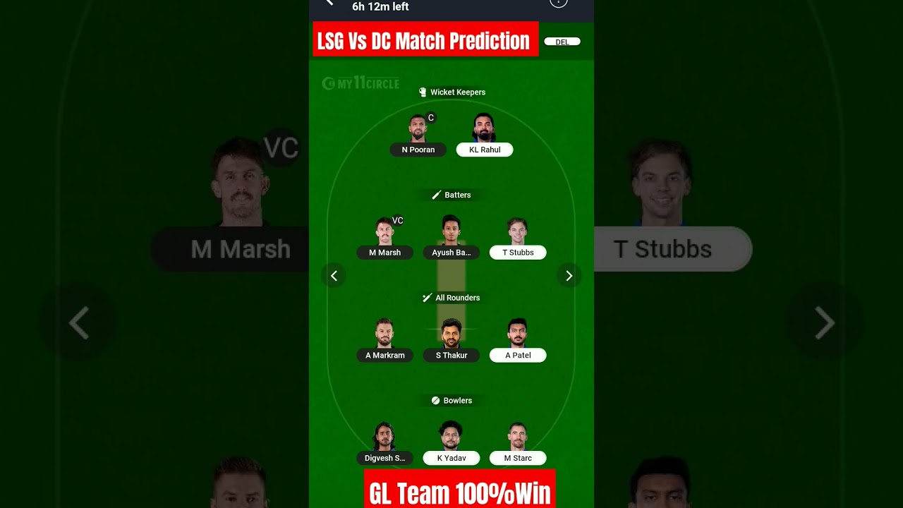 LSG Vs DC Match Prediction today Gl Team Win 100% Guaranteed 