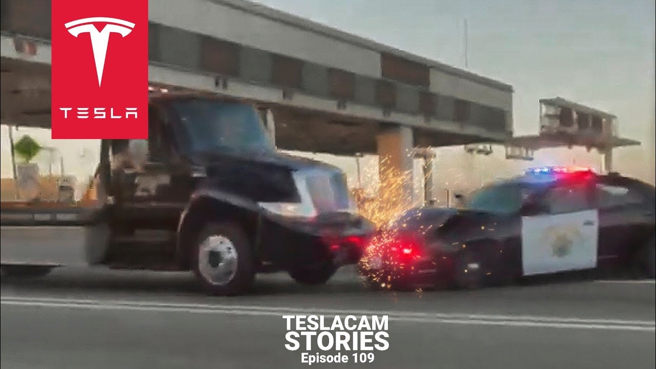 STOLEN TOW TRUCK VS POLICE CARS TESLACAM STORIES 109 YouTube