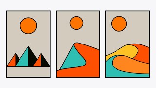 Flat outline scenery design in adobe illustrator | Desert art | wallpaper design