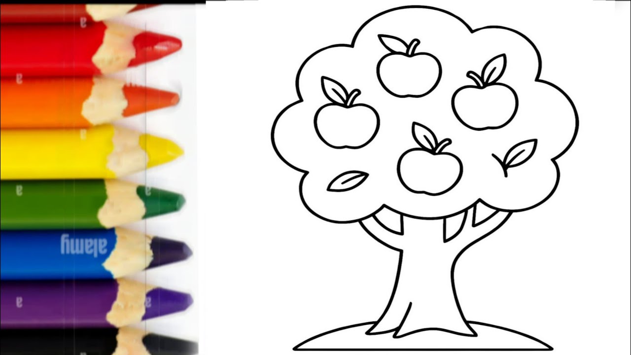 How to draw fruit tree drawing colouring painting for kids and toddlers||tree drawing step by step||
