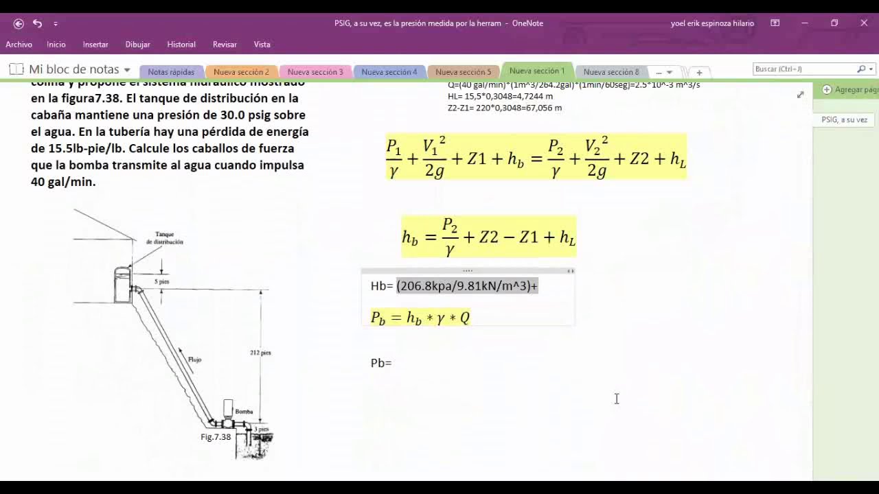 PROBLEMA RESUELTO DE MECÁNICA DE FLUIDOS-ECUACIÓN GENERAL DE LA ENERGÍA