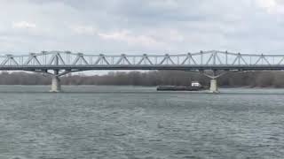 A boat with barges hit the bridge scary