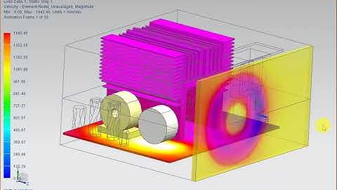 NX CAE : Coupled Thermal & Flow, with thermal mapping and air velocity at cutting plane.