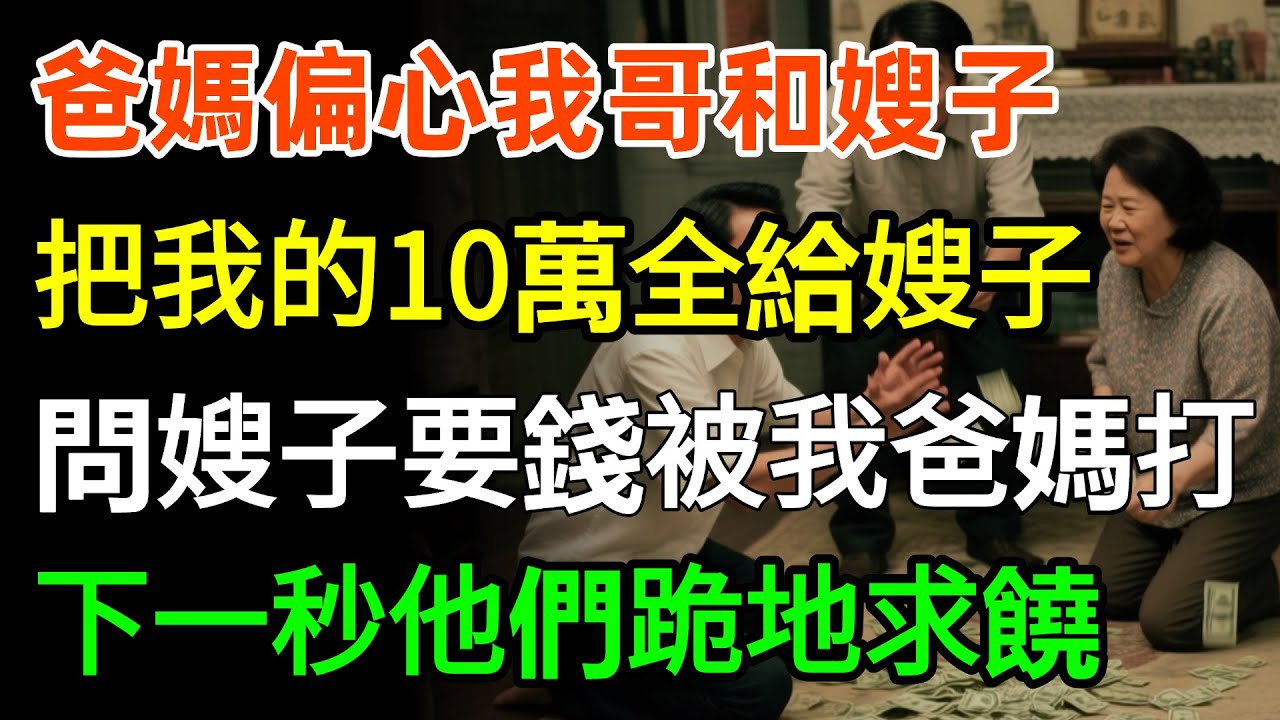 爸媽偏心我哥和嫂子，把我存的10萬塊錢全給嫂子，我問嫂子要錢被我爸媽暴打，我冷笑甩出一張協議，下一秒他們傻眼跪地求饒！#故事分享 #家庭 #感悟