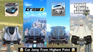 Car Jump From Highest Point Extreme Car Driving Simulator vs 3D Driving Class vs GTA 5 vs The Crew 2 screenshot 5