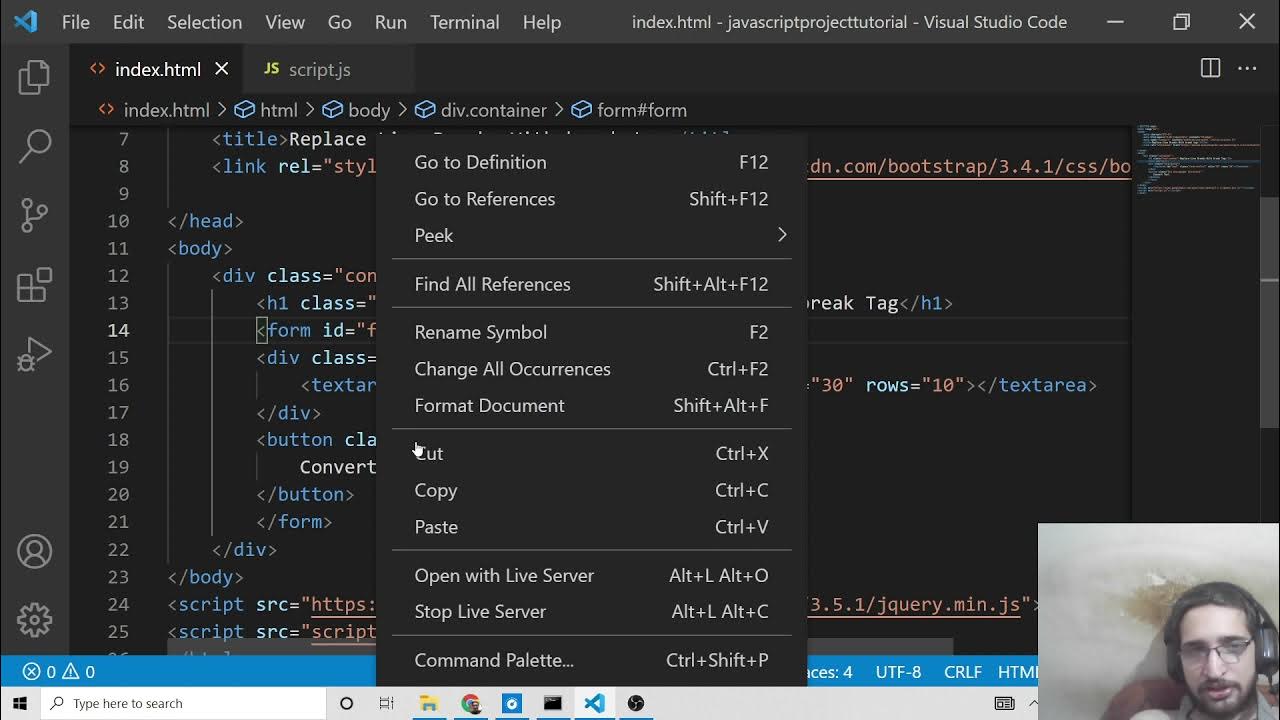 Javascript Project to Replace All Line Breaks with br Tags Using