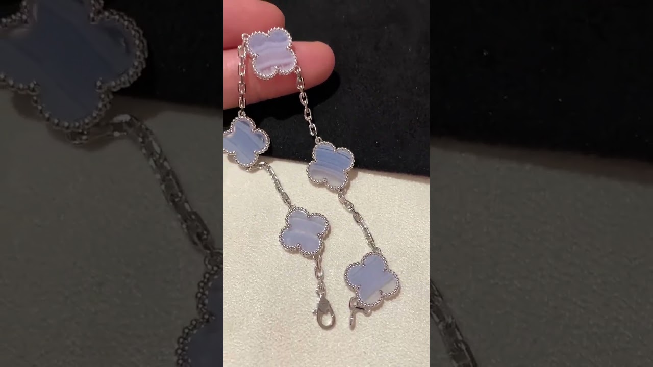 Custom Made Van Cleef Arpels Vintage Alhambra Bracelet 18K White Gold Purple Stone