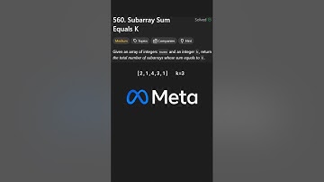 Meta Coding Interview - Subarray Sum Equals K - Leetcode 560