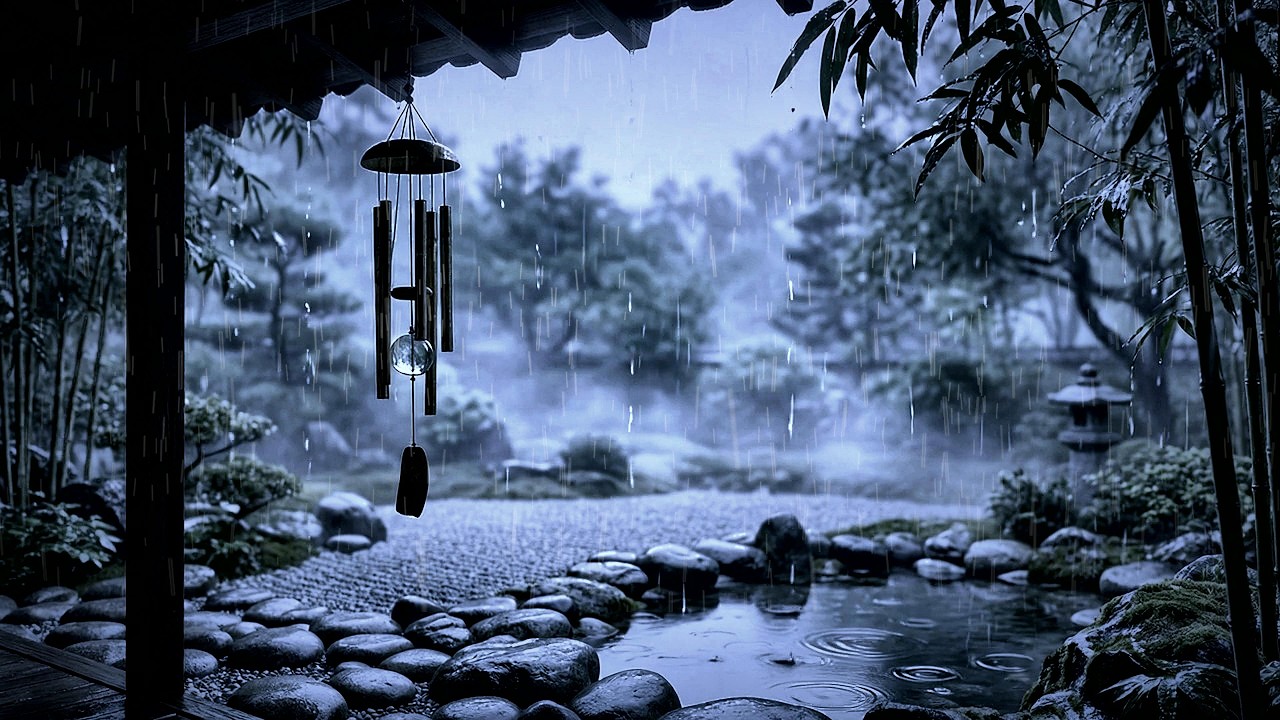Calm Rain in Zen Garden | Wind Chimes & Music for Sleep - YouTube