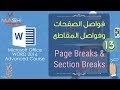 13. Word Advanced-Breaks...دورة وورد 2016 المتقدمة-فواصل الصفحات وفواصل المقاطع