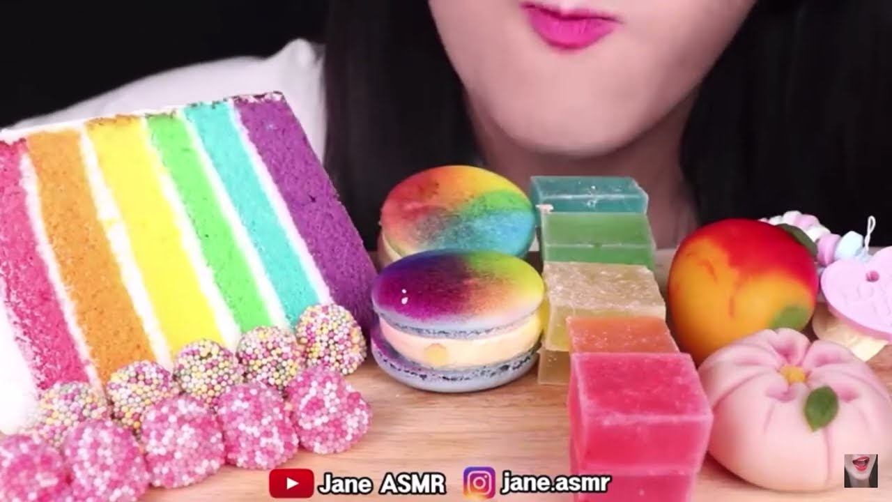 BITES ONLY ASMR RAINBOW DESSERTS *CRYSTAL JELLY, CAKE, MACARON *JANE
