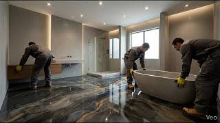 Luxury and Warm Bathroom Design artistic epoxy flooring #InteriorDesign #BathroomDesign #timelapse