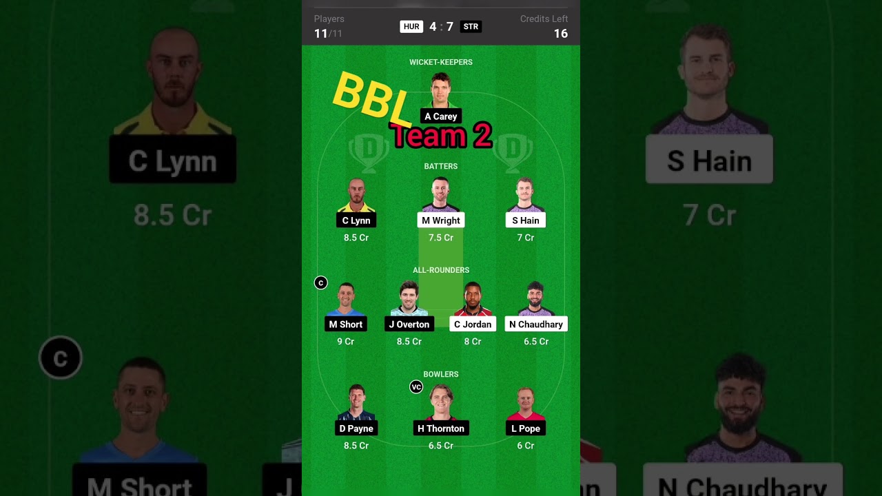 HUR VS STR DREAM11 PREDICTION | STR VS HUR DREAM11 TEAM | HOBART HURRICANE VS ADELAIDE STRIKERS BBL