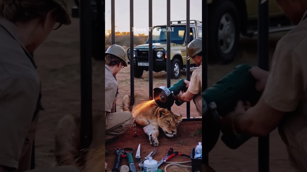 Lion Cub Trapped in Iron Bars Rescued and Reunited with Its Mother