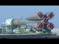 Rollout of Soyuz-FG Rocket with Manned Soyuz MS-12 Spacecraft
