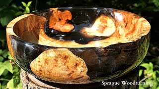 Woodturning  Maple Crotch with Maple Burl and Silver Black Tinted Resin