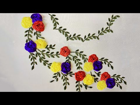 Ribbon Work Hand Embroidery - Neckline Embroidery - 3D Embroidery