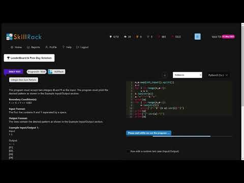 SKILLRACK | DAILY TEST | 25/09/2023 | INTEGER BOX SUM PATTERN | PROGRAM ID 9508 | PYTHON CODE ||