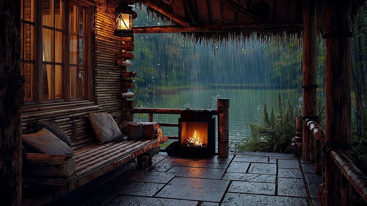 Rain Sounds and Crackling Fireplace – Relaxing Cabin Ambience in the ...