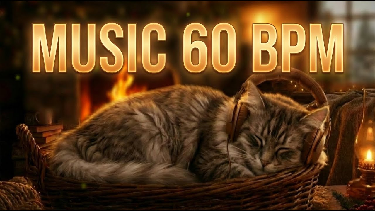 60 BPM  Cozy Music for sleep – Sleeping Cat by the Fireplace for Deep Relaxation