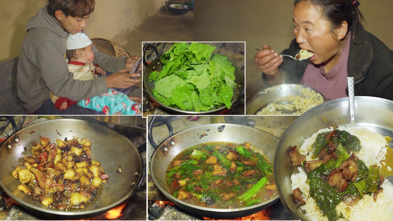 Delicious Pork & large mustard Curry in Village@shepherdlifeofnepal