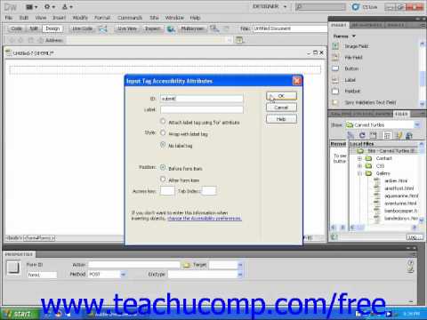 Dreamweaver CS5 Tutorial Adding Buttons to Forms Adobe Training Lesson 10.13