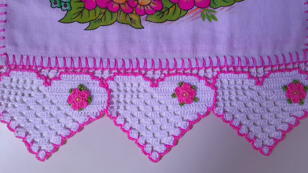 barrado coração ❤️ com aplicação de flor 🌺 (VERSÃO DESTRA) Vídeo aula #crochês #crochet #foryou.